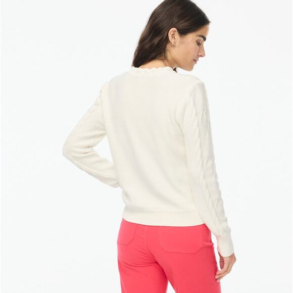 J.Crew Women’s Cable-Knit Hearts Crewneck Sweater Ivory CF398 | Size Large New - Picture 7 of 14